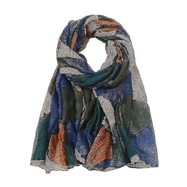 Balinesisk Print Tørklæde Ginkgo Blad Sjal Wrap blue green