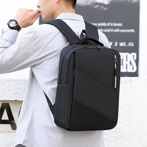 Affärsryggsäck med reflexremsa, Unisex Stor Kapacitet Laptop Ryggsäck Utomhus Reseryggsäck med USB-laddningsport Black