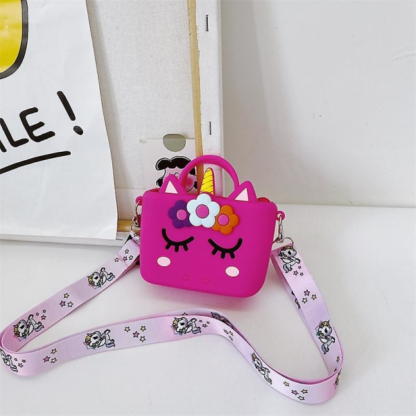 Tegneserie Dyre Silikone Sling Taske Møntpung Med Justerbar Rem Bærbare Nyhed Cross Body Nøgletasker Til Piger Teenagere Ny Rose Red Flower Unicorn
