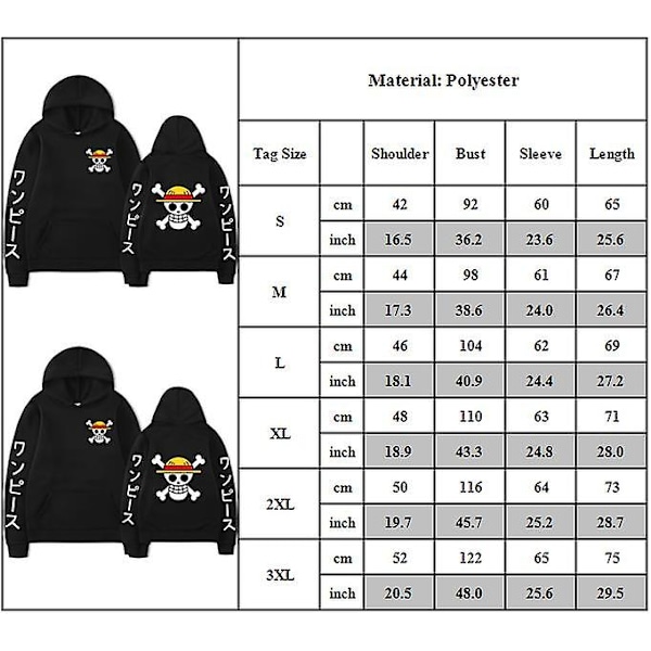 One Piece Anime Tryckt Hooded Sweatshirt Långärmad Casual Huvtröjor Pullover Toppar För Män Kvinnor M