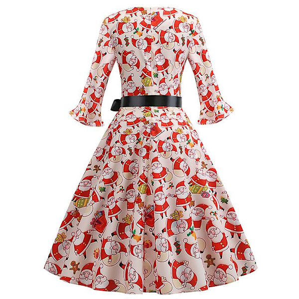 Naisten Vintage-mekko Pyöreä pääntie Pitkähihainen Rypytyshiha Joulupukki-painatus Vyöllinen Slim 2XL