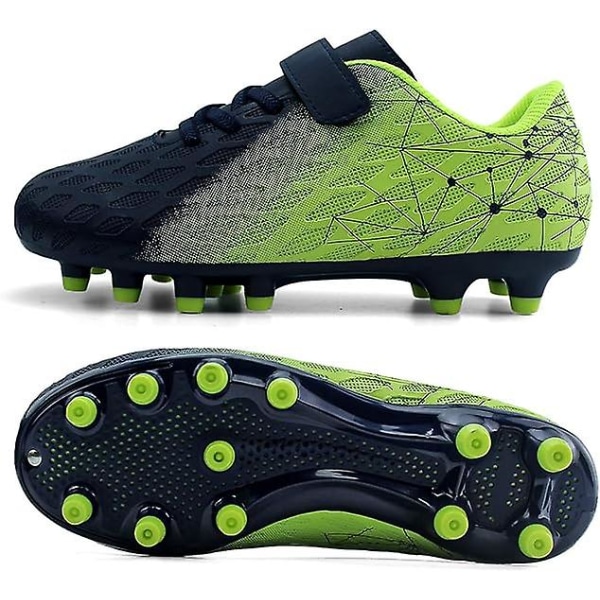 Fotballsko for barn, faste knotter, gutter, jenter, atletiske utendørssko Black Green 30