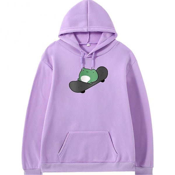 Langermet hettegenser løs streetwear-pullover avslappet løs sweatshirts hettegensere vår sommer par S sweatshirt skateboard frosk Purple L