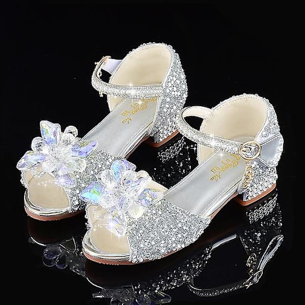 Flickor Sandaler Dagliga Glitters Klänningskor Klack Läder Glitter Bärbar Andningsförmåga Halkskydd Prinsesskor Silver 30