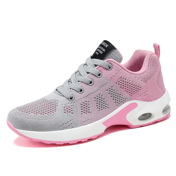 Dam Snörskor Mesh Andningsbara Löparskor Gym Luftkudde Sneakers Promenad Sportskor Pink 42