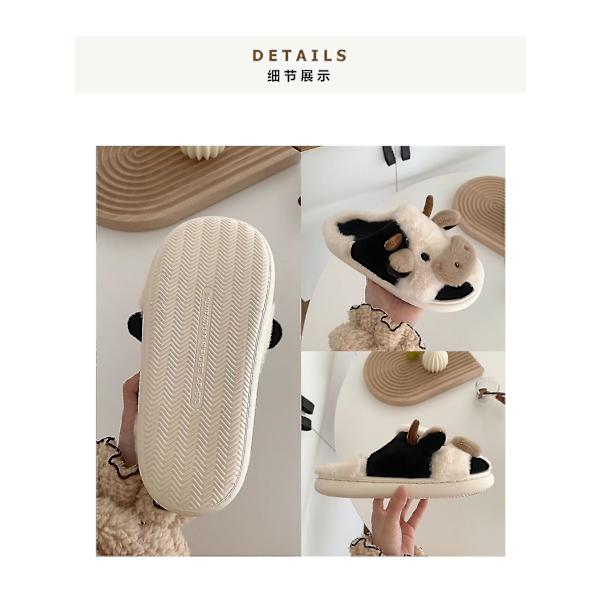 Mjuka Söta Ko Bomullstofflor Student Hem Halkfria Tofflor Varma Par Tecknad Mjölkko Plyschtofflor Style3-khaki-heel 38-39