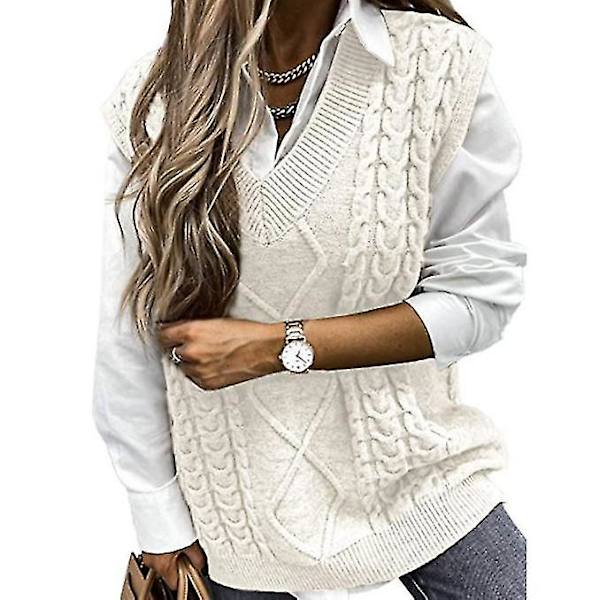 Dame Sweater Vest Dame Oversized V-hals Ærmeløse Sweaters beige M