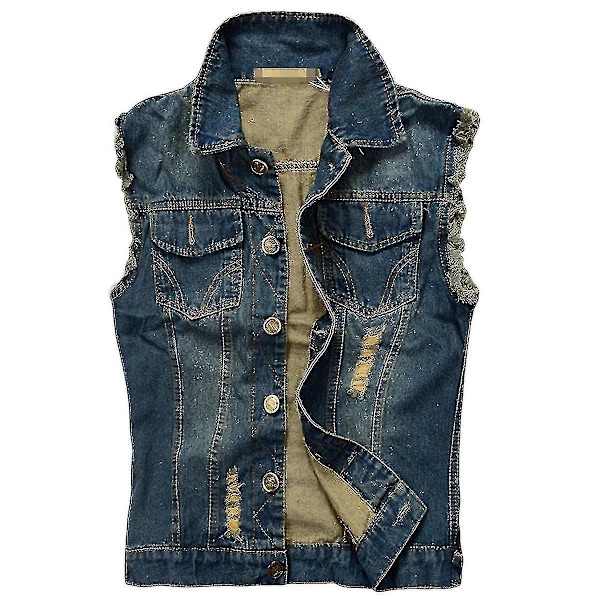 Herr Retro Casual Sliten Sleeveless Denim Väst S