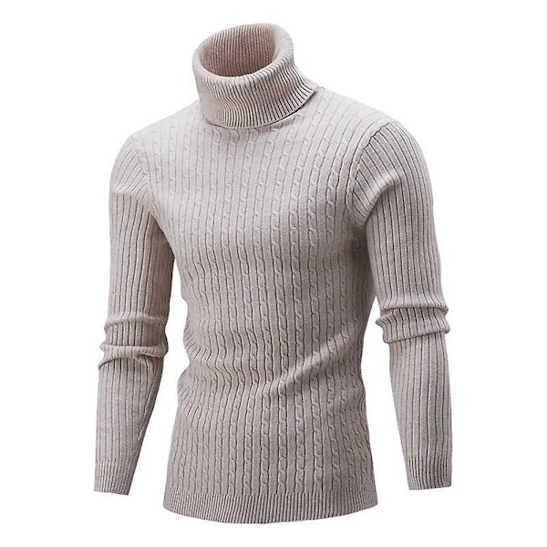Herrtröja Stickad Tröja Hög Hals Slim Enfärgad Enkel Topp För Daglig Användning Hemma Skola Beige 2XL
