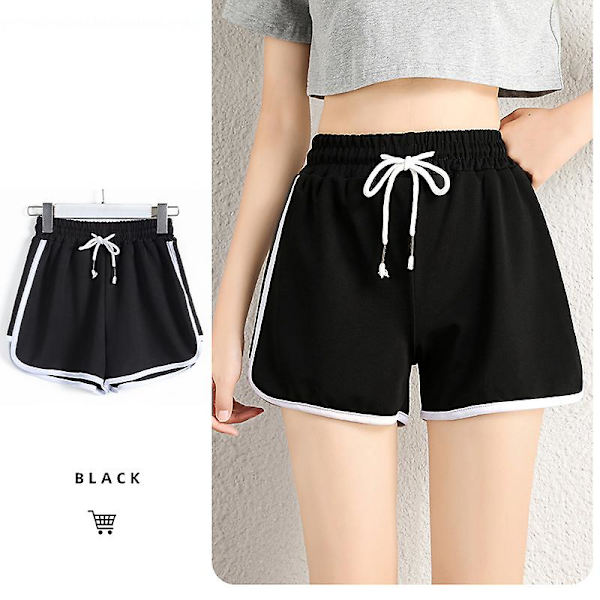 Sykkelshorts for kvinner Y2k Sommer Løse Sportsshorts Gym Trening Casual Dame Shorts Høy Midje Fitness Trekvart Bukser Black S
