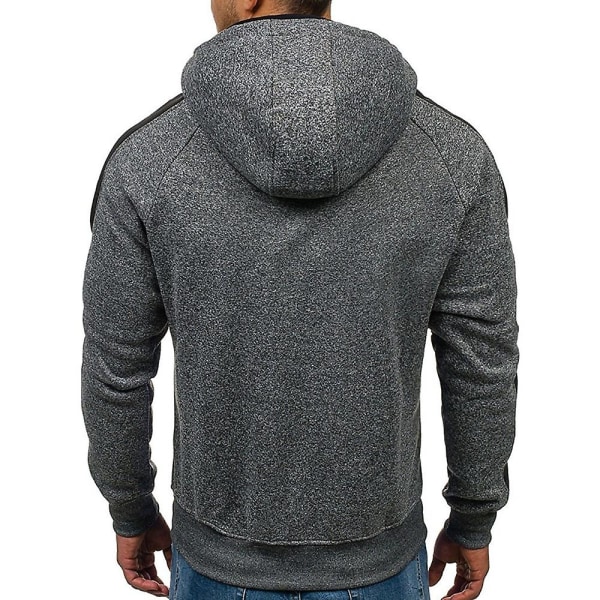 Herr Färgblock Långärmad Hoodie Sport Casual Dragkedja Huvtröja Ytterkläder Med Ficka Light Grey XL