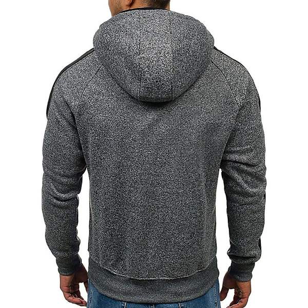 Herre Colorblock Langermet Hettegenser Sport Fritid Glidelås Hettejakke Yttertøy Med Lommer Light Grey M
