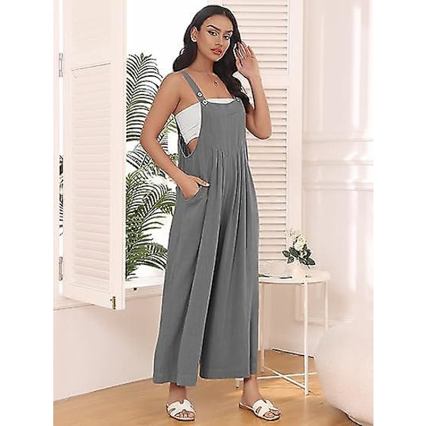 Dam Arbetsbyxor, Jumpsuit med Vida Ben, Casual Byxor med Axelband, Sommar Jumpsuit, Tröja, Lös Ärmlös Axelband, Kläder med Fickor light gray M