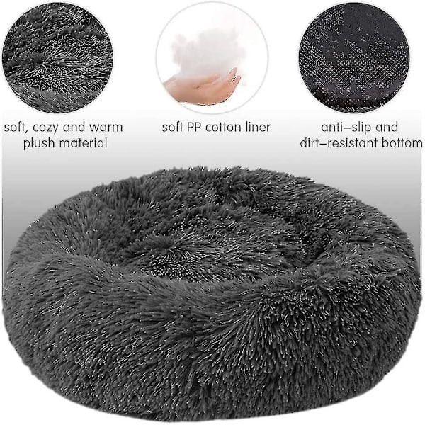 Lemmikkisänky kissoille ja koirille, pyöreä pehmoinen koiranpeti, donitsin muotoinen kissanpeti, väri ja koko valittavissa gray 40cm