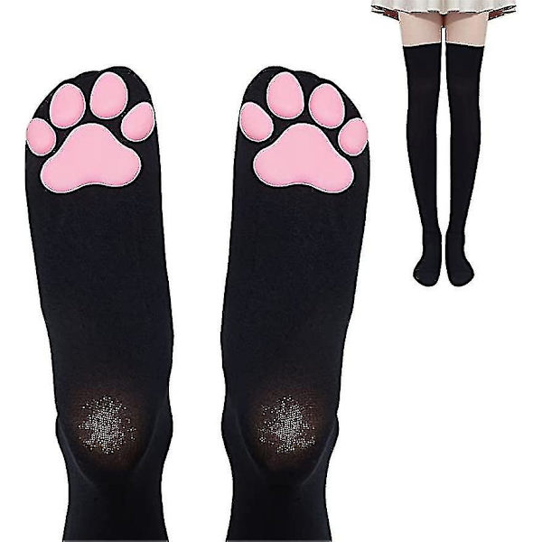 Kvinnors 3D katt tass strumpor lårhöga strumpor söta katt tass pad strumpor Black