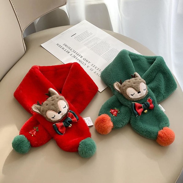 Jul Barn Vinter 3D Älg Docka Tjock Fleece Halsduk Sjal Jul Mjuk Plysch Nackvärmare Julklapp För Flickor Red