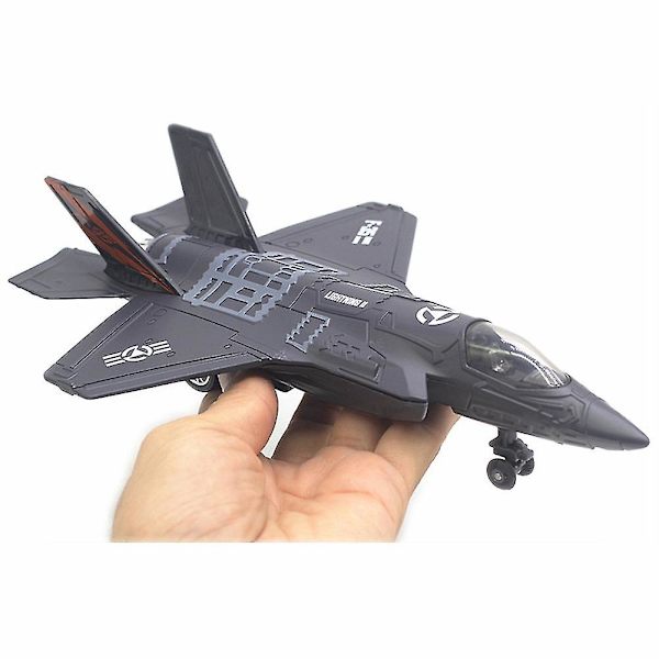 Stor Legering Dra Tillbaka F-35 Jaktplansmodell Musik LED Black
