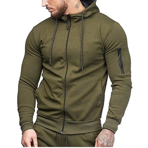 Herrar Hoodie Zipper Up Hooded Sweatshirt Vinter Sport Joggers Jumper Toppar Army Green XL