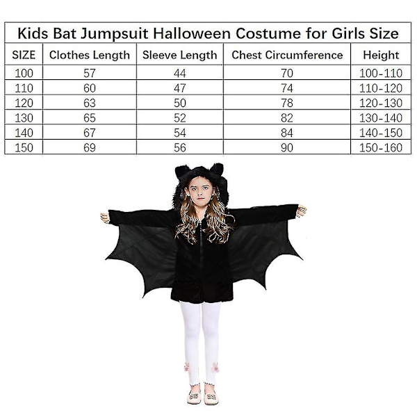 Børn Pige Flagermuskostume Jumpsuit Cosplay Halloween Kostume 140(140-150CM)