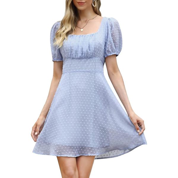 Sommer Casual Kjole til Kvinder V-Hals Flæseærme Kjole Tunika Flæse Mini Kjole B light Blue S