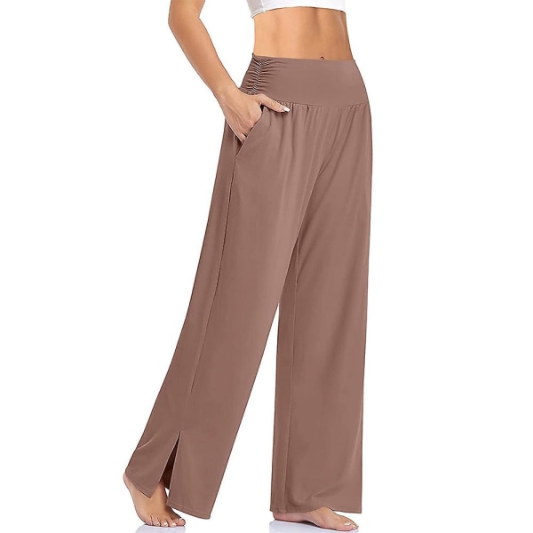 Dame Wide Leg Straight Løse Sweatpants Joggers Sports Baggy Bukser Light Coffee 2XL