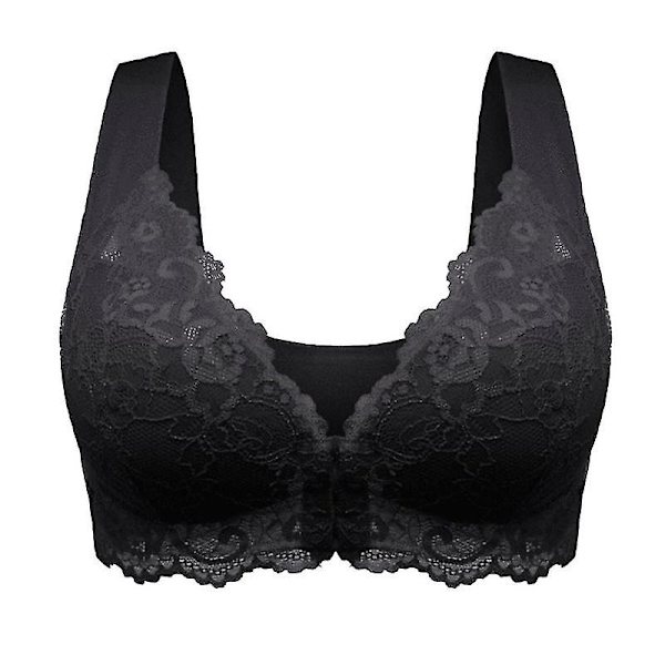 Mjuk, ultralätt och andningsbar BH för kvinnor, trådlös push-up BH som motverkar häng Black 6XL