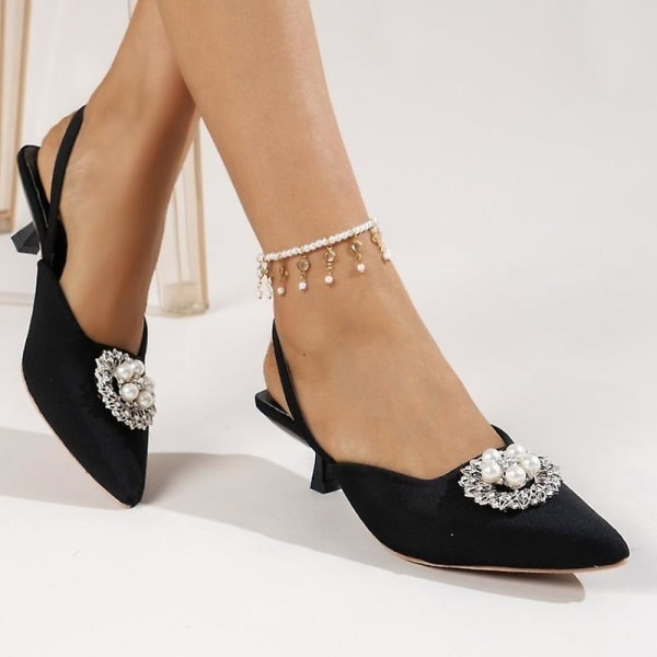 Fashion Skor Dam Höga Klackar Sommarsandaler Strass Fest Bröllopsskor Rosa Kitten Heels Dam Klassiska Pumps Black 40