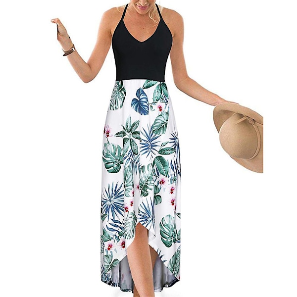 Dame Blomstret Slip Kjole Sommer Strand Svalehaler Swing A-Linje Kjoler Ærmeløs V-Hals Sommerkjole Plus Størrelse Palm Tree Leaf 4XL