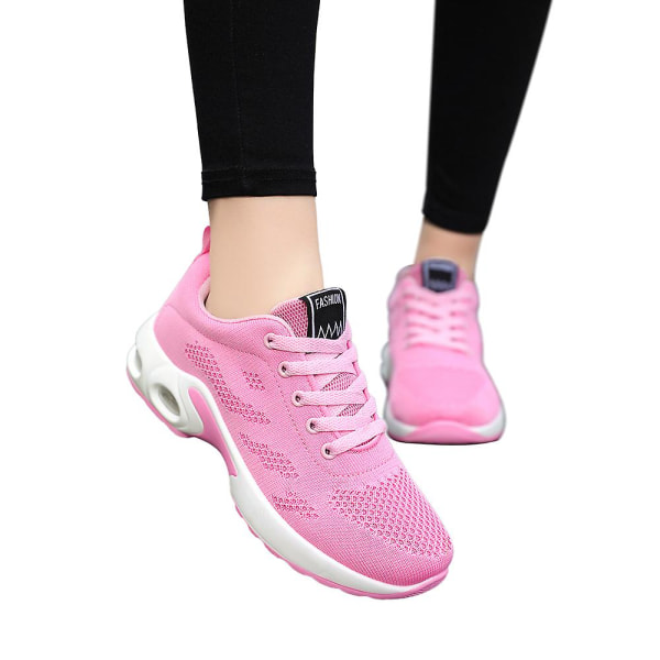 Dam Lace Up Tränare Löpning Gym Sneakers Bekväma Mjuk-solade Walking Andningsbara Sportskor Pink 39