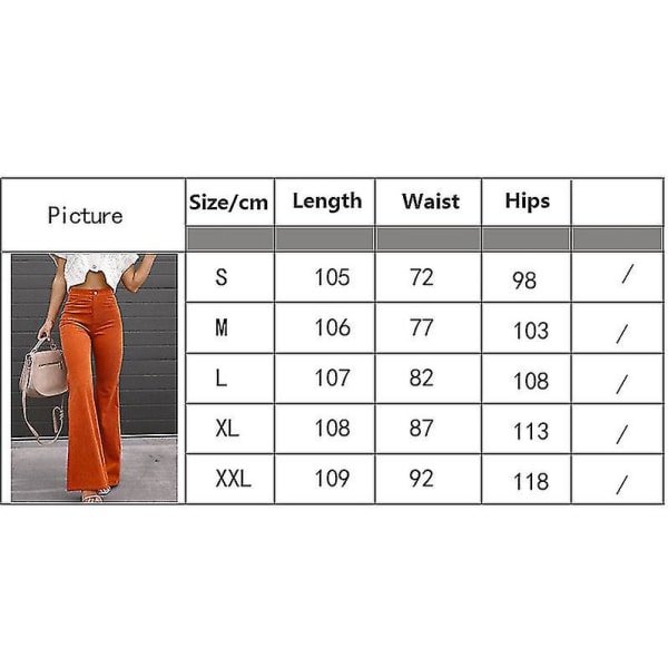 Kordfløyel Slengbukser til Dame Høy Midje Bell Bottom Bukser Orange XL