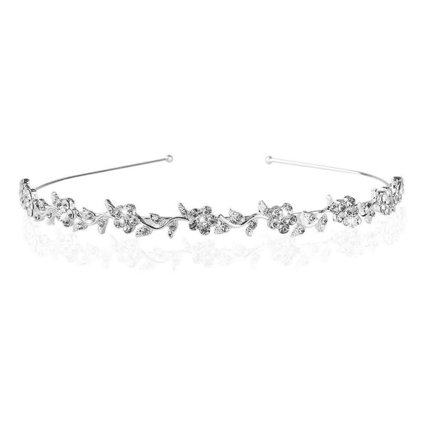 Rhinestone Blomst Sølv Fe Hovedbeklædning Blændende Krone Legering Fest Bryllup Hovedbeklædning Til Kvinder Frisure Værktøj Silver