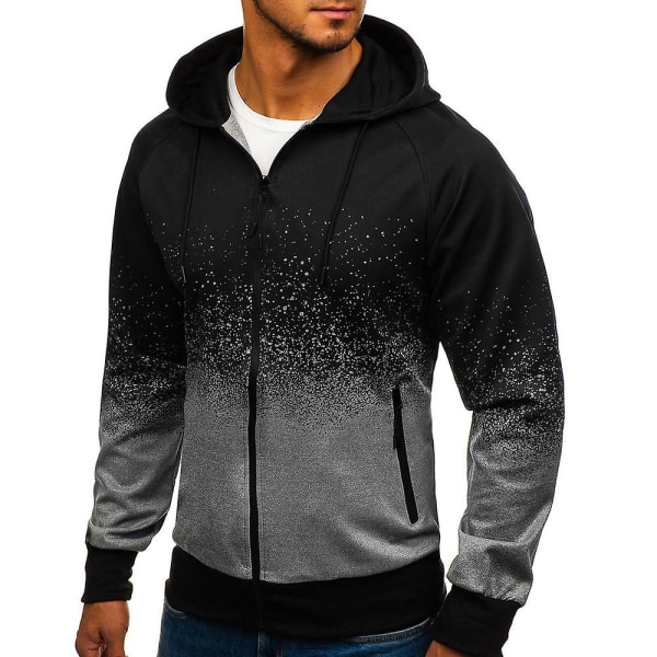 Män Tryck Dragkedja Upp Långärmad Sport Huvtröja Hoodies Sweatshirt Kappa Outwear Grey 2XL