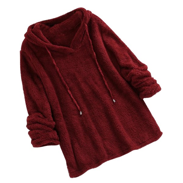 Plus Size Höst Vinter Dam Långärmad Hooded Plysch Fluffig Hoodies Fleece Pullover Pyjamas Lös Wine Red XL