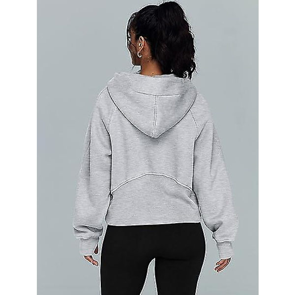 Efterår og vinter dame sports half zip yoga dragt løs kort hættetrøje Grey XXL