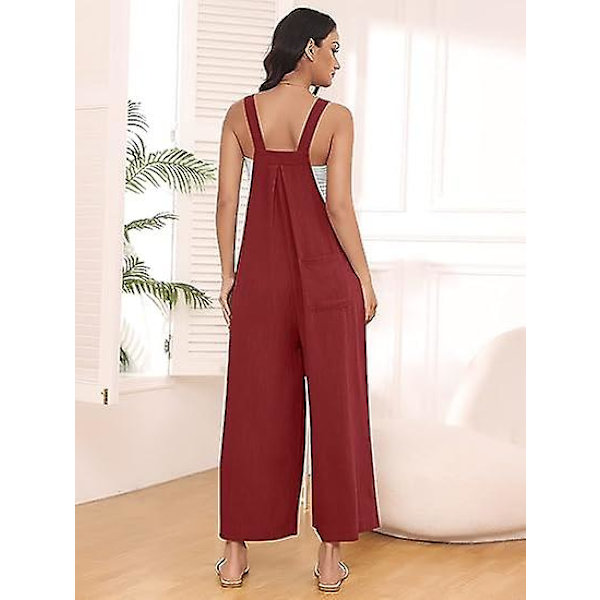 Dam Arbetsbyxor, Jumpsuit med Vida Ben, Casual Byxor med Axelband, Sommar Jumpsuit, Tröja, Lös Ärmlös Axelband, Kläder med Fickor red M