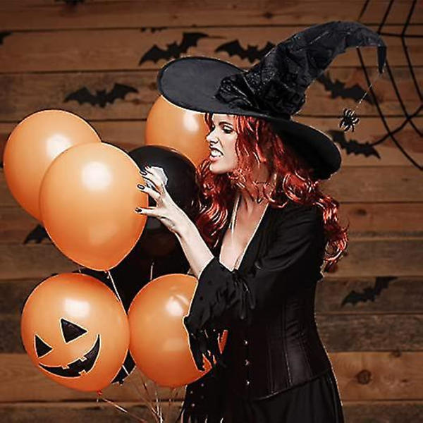 Halloween Heksehatte Med Edderkop Flagermus Til Kvinder Sort Heksehat Troldmandshat Voksen Halloween Udklædningstilbehør Cosplay Fest 1 stk - sort