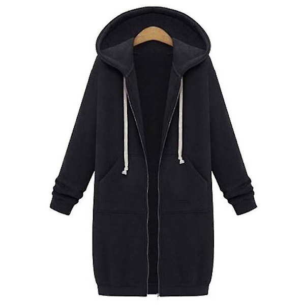 Ledig Dam Långa Huvtröjor Sweatshirt Jacka Dragkedja Ytterkläder Huvjacka Ytterkläder Toppar-b black M