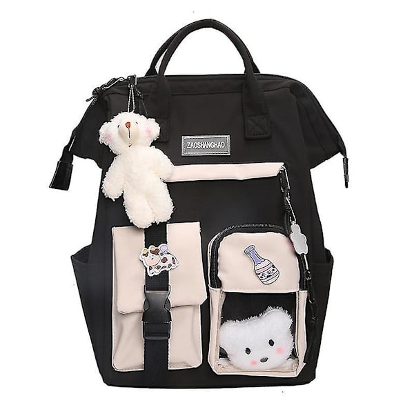 Ryggsäck för Kvinnor Tonåringar Flickor Kawaii Söt Björn College Studenter Rese Casual Skolväska Black