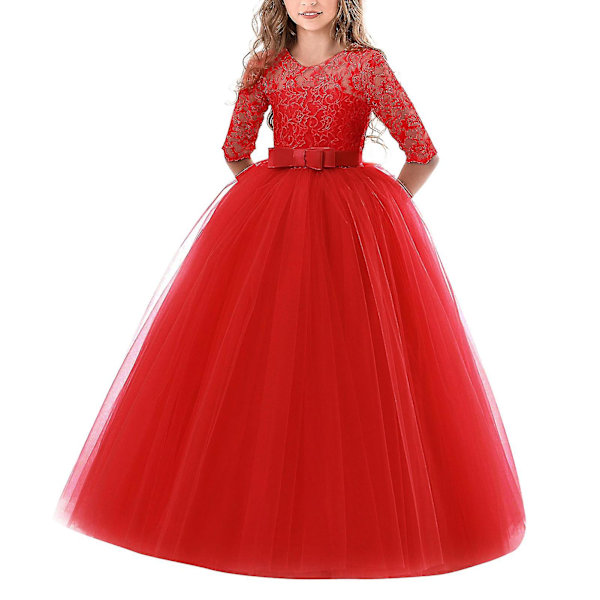 Kukkaisneito Pitsimekko Lapsille Häihin Kaaso Juhla Prom red 140cm