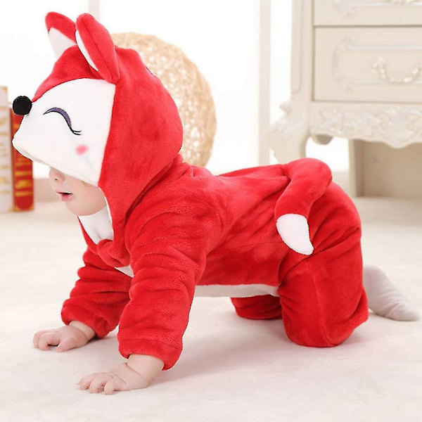 Reedca Taaperon Dinosaurusasuste Lasten Söpö Hupullinen Onesie Eläinasu Halloween Red fox 0-3 Months