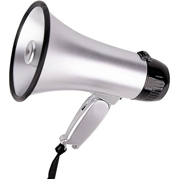 Bærbar Megafon Bullhorn 20 Watt Effekt Megafon Høyttaler Stemme Og Sirene/alarm Moduser Med Volumkontroll Og Stropp silvery
