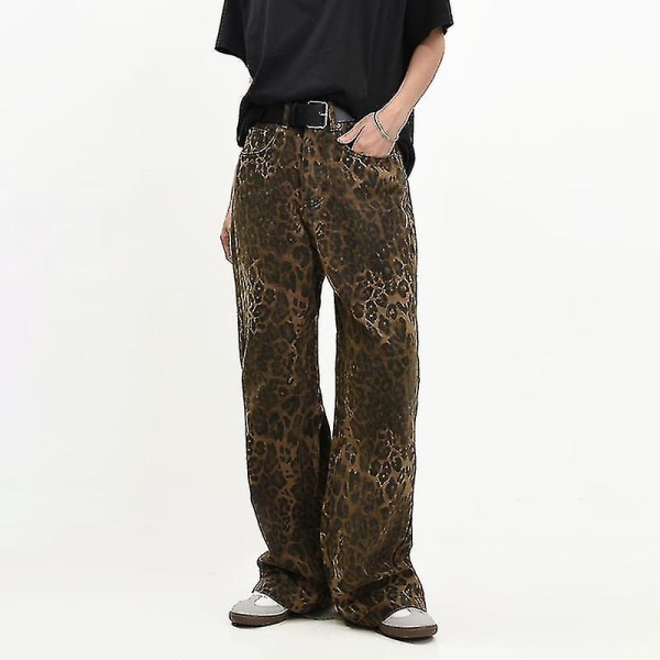 Tan Leopard Jeans Dame Denim Bukser Kvinnelig Oversize Vide Ben M