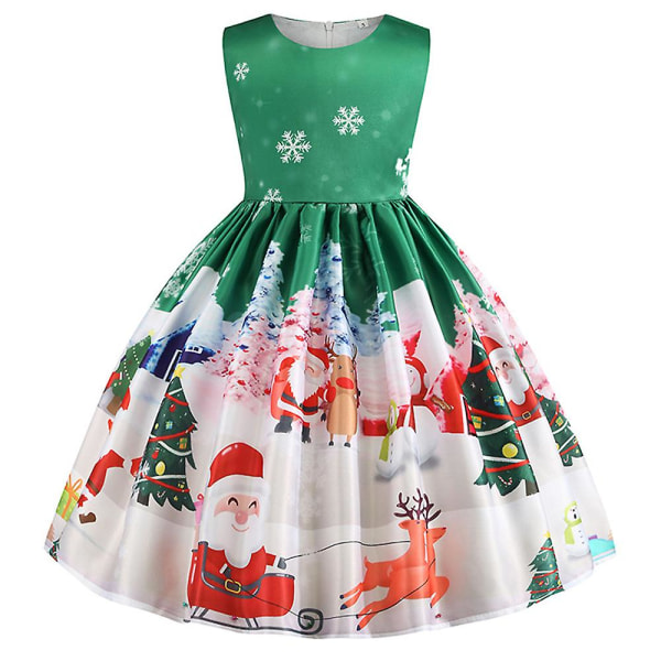 Jenter Juleprint Ermeløs Prinsesse Ballkjole Ballkjole Julebord Swing Kjole Green 3-4 Years