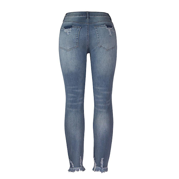 Dam Trasiga Boyfriend Jeans Denim Ripped Frayed Byxor Slim Fit Light Blue M