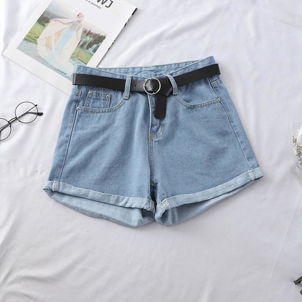 Dam Hög Midja Denimshorts Kvinnliga Korta Jeans Med Rem För Vardaglig Shopping Resor Light Blue S