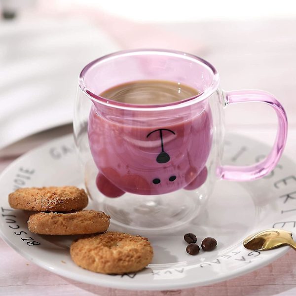 Söpö Karhu Teekuppi Kaksinkertainen Lasi Maito Kahvi Karhukuppi Kahvalla Eristetty Espresso Olut Muki Söpö Tyttö