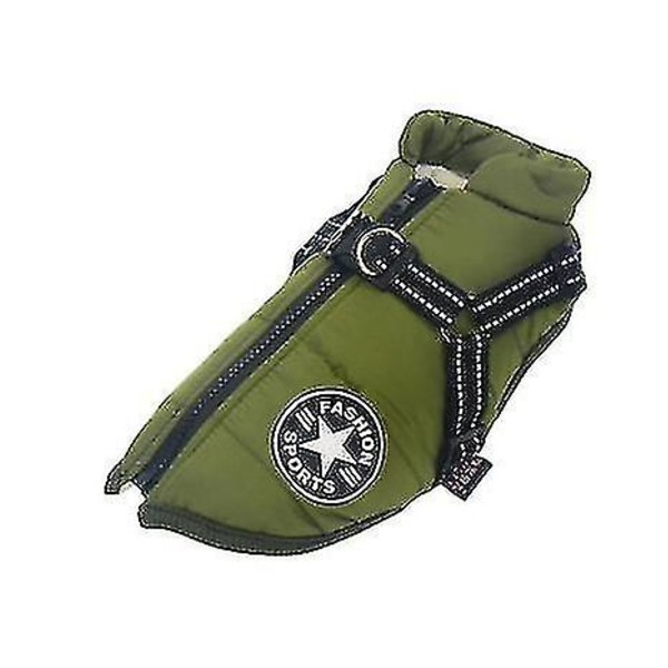 Stor hundjacka med sele Vinter varm hundkläder Vattentät Green 4XL