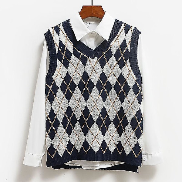 Strikket Vest, Afslappet Pullover Elastisk Sweater Blue M