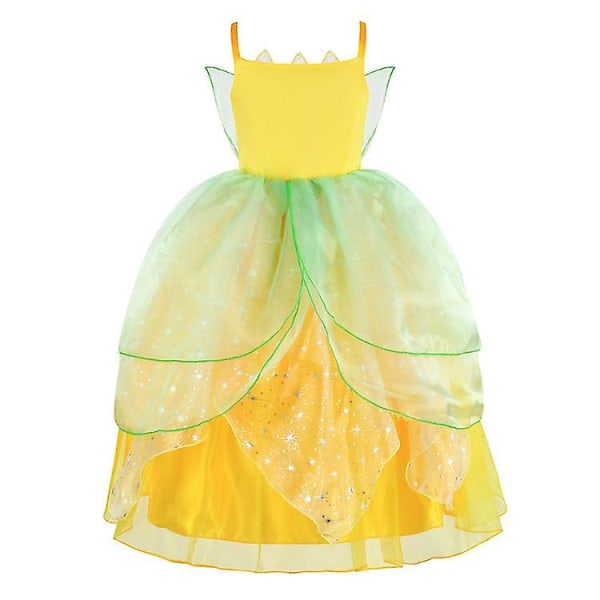 Klokkeblomst Kjole Elver Børnekjole Prinsesse Tianna Kjole Halloween Cosplay Grøn Blomsterfe 100CM