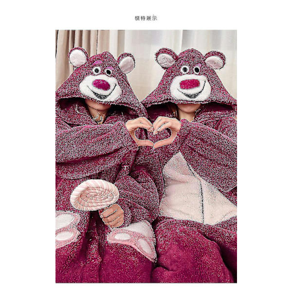 Dam Onesies Pyjamas Jordgubbsbjörn Kigurumi Tjock Korall Sammet Loungewear Dam Hemmakläder Heldräkt Jumpsuit För Vinter XL